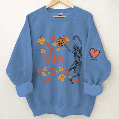 Personalized Grandma Dancing Skeleton With Grandkids Halloween Sweatshirt