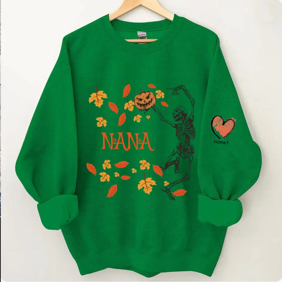 Personalized Grandma Dancing Skeleton With Grandkids Halloween Sweatshirt