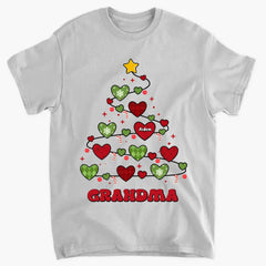 Arbre de Noël de grand-mère - T-shirt personnalisé personnalisé - Cadeau de Noël pour grand-mère, maman, membres de la famille