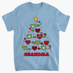 Arbre de Noël de grand-mère - T-shirt personnalisé personnalisé - Cadeau de Noël pour grand-mère, maman, membres de la famille