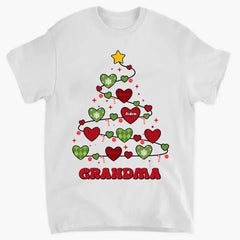 Arbre de Noël de grand-mère - T-shirt personnalisé personnalisé - Cadeau de Noël pour grand-mère, maman, membres de la famille