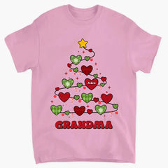 Arbre de Noël de grand-mère - T-shirt personnalisé personnalisé - Cadeau de Noël pour grand-mère, maman, membres de la famille