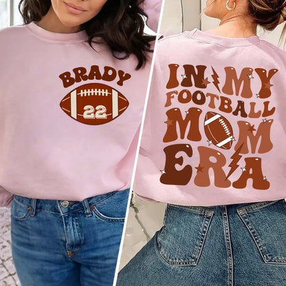 Game day Sport Mama Tee, Football Game Season Shirt, Custom Football Mom Era Shirt with Kid Name & Number, Personalize Mom Football Tee