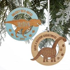 Ornement de Noël personnalisé en bois pour enfants dinosaures
