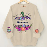 Grandma Pumpkin Flowers Personalized Sweatshirt Fall Gift For Granny