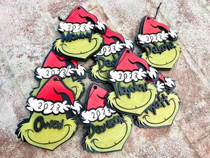 Personalized Grinchma Ornaments, Wooden Christmas Ornaments