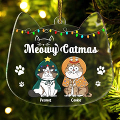 Meowy Catmas Funny Cartoon Cats - Cadeau de Noël pour les amoureux des chats - Ornement acrylique personnalisé en forme de personnalisé