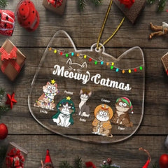 Meowy Catmas Funny Cartoon Cats - Cadeau de Noël pour les amoureux des chats - Ornement acrylique personnalisé en forme de personnalisé