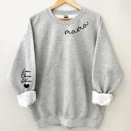 Custom Mama Sweatshirt with Kids Names sleeve