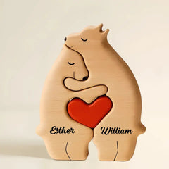 We Are One - Puzzle d’art en bois en forme d’ours personnalisé par famille - Sculptures en bois pour animaux de compagnie 