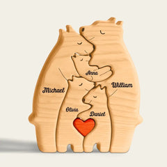 We Are One - Puzzle d’art en bois en forme d’ours personnalisé par famille - Sculptures en bois pour animaux de compagnie 