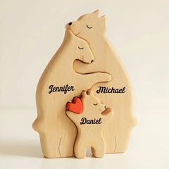 We Are One - Puzzle d’art en bois en forme d’ours personnalisé par famille - Sculptures en bois pour animaux de compagnie 