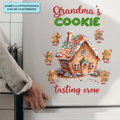 Grandma’s Cookies Tasting Crew - Autocollant personnalisé personnalisé - Cadeau de Noël pour grand-mère, maman, membres de la famille