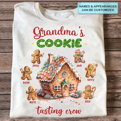 Grandma’s Cookie Tasting Crew - T-shirt personnalisé personnalisé - Cadeau de Noël pour grand-mère, maman, membres de la famille