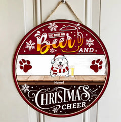Décorations de porte de Noël, cadeaux pour les amoureux des animaux de compagnie, nous courons sur la bière et la joie de Noël, panneaux de porte de bienvenue noirs et rouges, cadeaux pour maman de chien