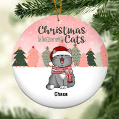 Noël est meilleur avec les chats, ornement en céramique de cercle d’arbre de Noël, ornement personnalisé de races de chat