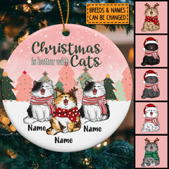 Noël est meilleur avec les chats, ornement en céramique de cercle d’arbre de Noël, ornement personnalisé de races de chat