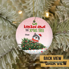 Nous abattons l’arbre de Noël, boule de chat coquine, ornement personnalisé de races de chats, ornement en céramique circulaire
