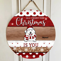 Christmas Door Decorations, Gifts For Cat Lovers, All I Want For Christmas Is You Light Brown & Red Welcome Door Signs , Cat Mom Gifts