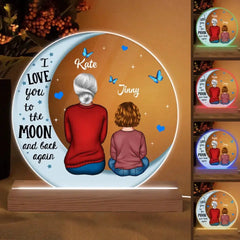 Base en bois lumineuse LED 3D personnalisée - Cadeau pour grand-mère - Je t'aime jusqu'à la lune et dos