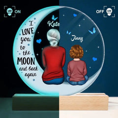 Base en bois lumineuse LED 3D personnalisée - Cadeau pour grand-mère - Je t'aime jusqu'à la lune et dos