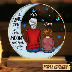 Base en bois lumineuse LED 3D personnalisée - Cadeau pour grand-mère - Je t'aime jusqu'à la lune et dos