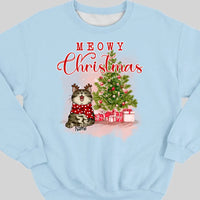 Meowy Christmas, Christmas Tree & Gifts, Personalized Cat Breeds Sweatshirt, Sweatshirt For Cat Lovers