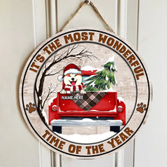 Christmas Door Decorations, Gifts For Dog Lovers, It's The Most Wonderful Time Of The Year Old Wooden Red Truck , Dog Mom Gifts