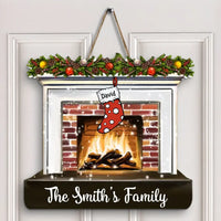 Merry Christmas Fireplace - Personalized Custom Door Sign - Christmas Gift For Mom, Dad, Grandma, Grandpa, Family Members