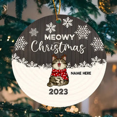 Ornement en céramique personnalisé de cercle en bois rouge de Noël de Meowy - ornement décoratif personnalisé de Noël d’amoureux de chat