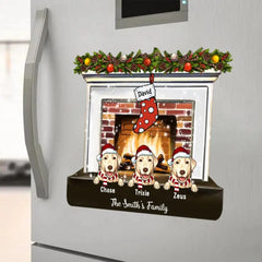 Décalcomanie de Noël en famille, Joyeux Noël, Suspension de bas de Noël - Décalcomanie magnétique personnalisée, cadeau pour les amoureux des chiens