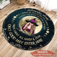 CUSTOM PERSONALIZED WITCH ROUND RUG-GIFT IDEA FOR HALLOWEEN/ WICCA DECOR/PAGAN DECOR -ONLY GOOD MAY ENTER HERE
