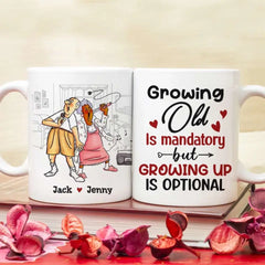 Grow Up Is Facultatif - Tasse de couple personnalisée - Cadeau pour un vieux couple drôle
