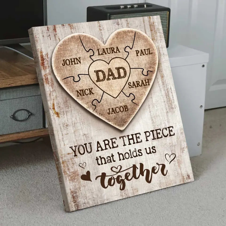 Christmas Gift for Dad,Personalized Dad Puzzle Poster, Dad You Are the Piece that Holds Us Together, Dad Sign With Kids Names