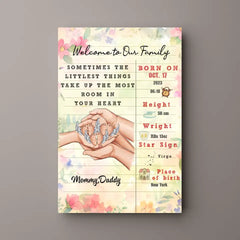 Bienvenue dans notre famille, affiche personnalisée, famille des mains d'amour, cadeau pour la famille
