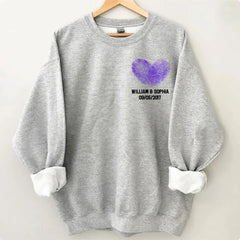 Sweatshirt Couple Empreintes digitales en forme de coeur personnalisé