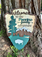 National Park Arrowhead Camping Camping Family Sign avec cintres, panneau de porte personnalisé 2 couches