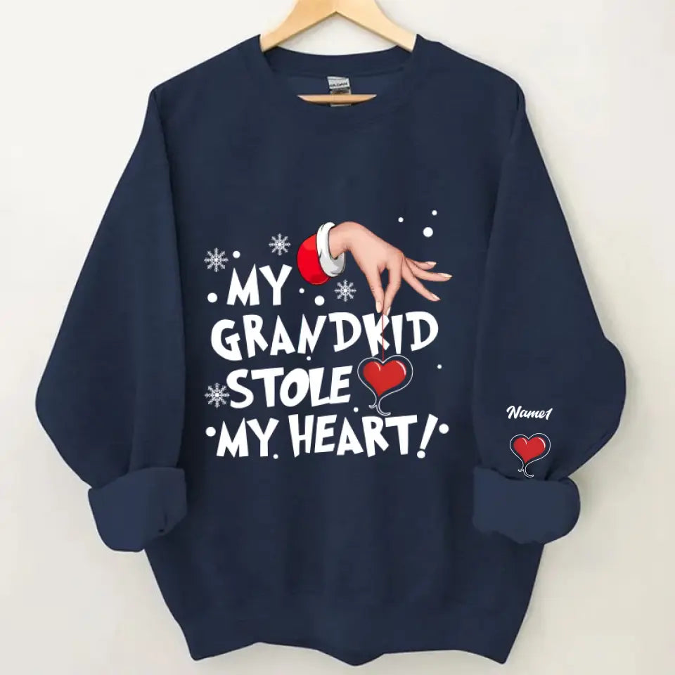 My grandkids Stole My Heart Grandma Personalized Christmas Sweatshirt