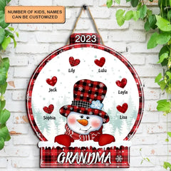 Snowman Christmas - Personalized Custom Door Sign - Christmas Gift For Grandma