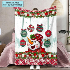 Bonhomme de neige Nana - Couverture personnalisée personnalisée - Fête des Mères, Cadeau de Noël pour grand-mère, maman, membres de la famille 