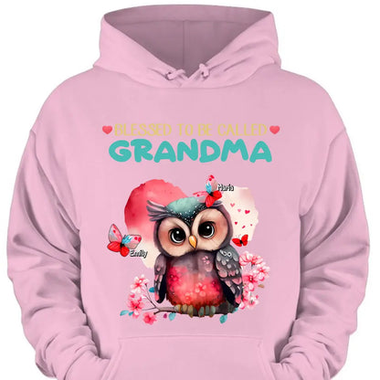 Personalized apparel "Blessed to be called Grandma Owl Butterfly" with child's name printed on it