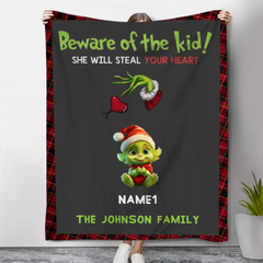 Beware the Child, Gift for the Family, Green Monster Kids - Personalized Custom Blanket, Christmas