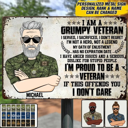 Personalized Grumpy Canadian Veterans Metal Sign Printed