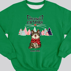 Meowy Catmas, Arbre de Noël, Sweat-shirt personnalisé de races de chats de Noël, Sweat-shirt pour les amoureux des chats