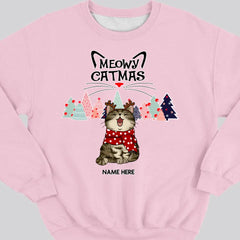 Meowy Catmas, Arbre de Noël, Sweat-shirt personnalisé de races de chats de Noël, Sweat-shirt pour les amoureux des chats