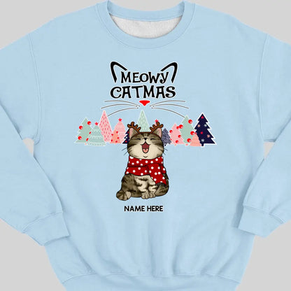 Meowy Catmas, Christmas Tree, Personalized Christmas Cat Breeds Sweatshirt, Sweatshirt For Cat Lovers