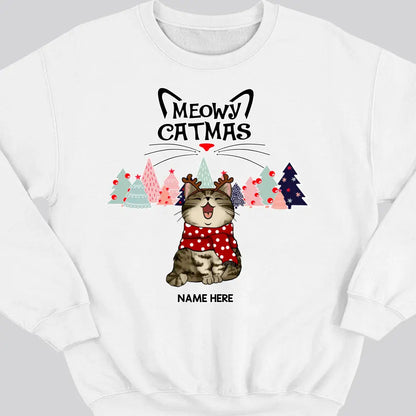 Meowy Catmas, Christmas Tree, Personalized Christmas Cat Breeds Sweatshirt, Sweatshirt For Cat Lovers