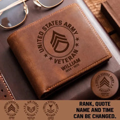Portefeuille en cuir fait main personnalisé pour vétéran militaire américain (blocage RFID) 