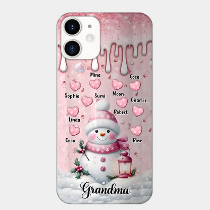 Custom Personalized Snowman Grandma Phone Case - Christmas Gift Idea For Grandma - Up to 10 Kids - Case For iPhone/Samsung/GooglePixel - Grandma