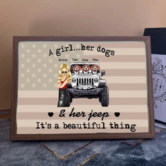 Personnalisé Une fille, ses chiens et sa Jeep C'est une belle chose Jeep Girl Light Frame Toile imprimée